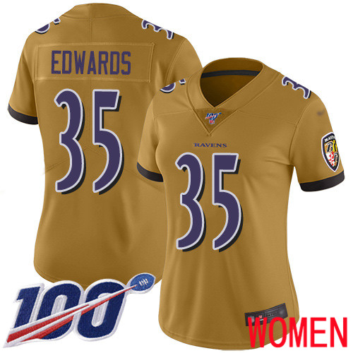 Baltimore Ravens Limited Gold Women Gus Edwards Jersey NFL Football 35 100th Season Inverted Legend